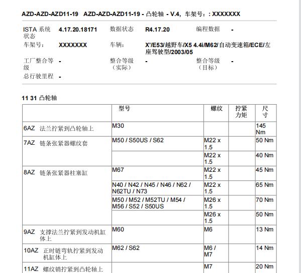2003年宝马X5 发动机扭矩资料