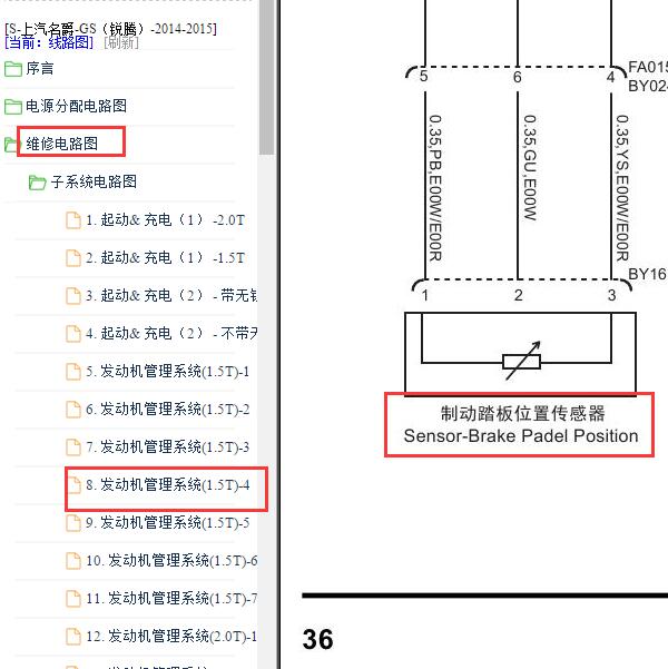 2014年名爵GS锐腾制动踏传感器电路图