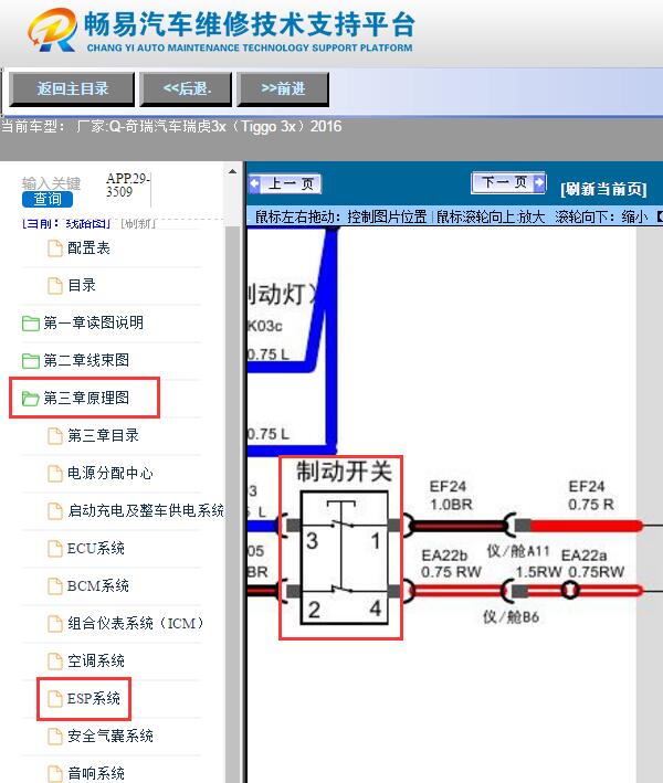 2016年奇瑞瑞虎3X  制动开关电路图4线