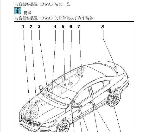 2009年大众CC车身加速度传感器和防盗喇叭位置