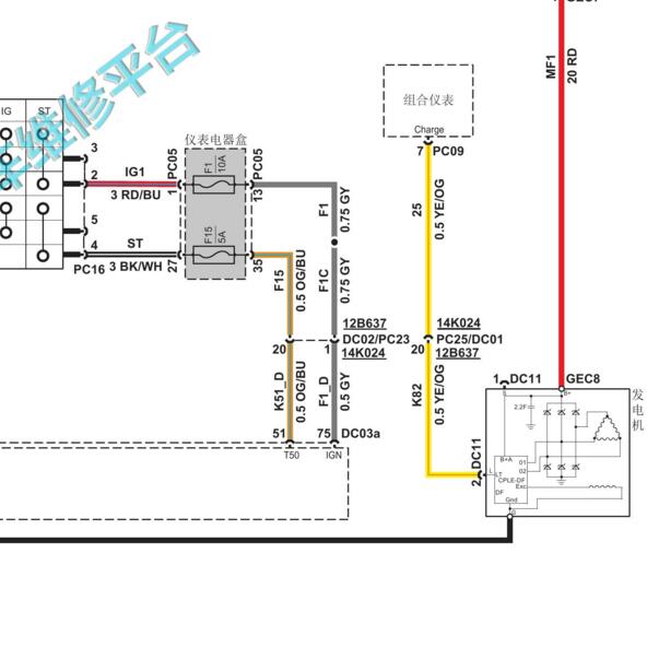 2019-2020年江铃域虎5 发电机充电电路图