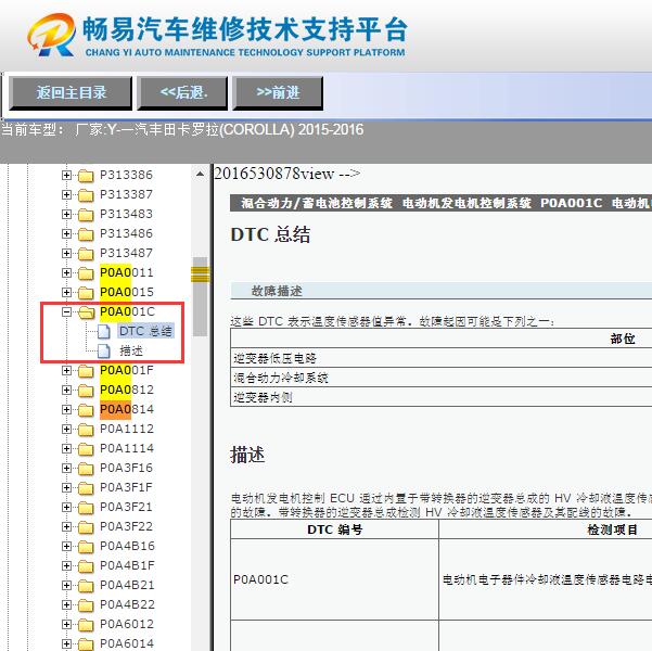 2016年丰田卡罗拉  P0A001C故障码资料