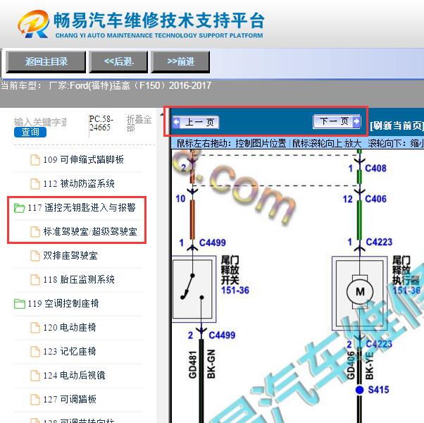 2017年福特猛禽F150  尾门电路图