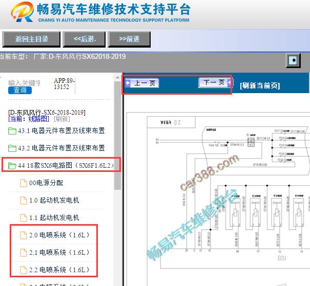 2018-2019年东风风行SX6发动机电路图