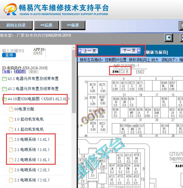 2018-2019年东风风行SX6发动机针脚资料