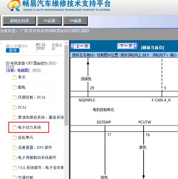 2021-2022年东风本田-CRV混合动力电动控制系统电路图