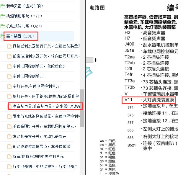 2018年奥迪Q7大灯喷水电路图