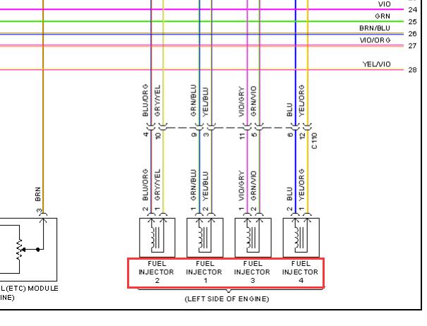 2012年福特福克斯发动机喷油嘴电路图