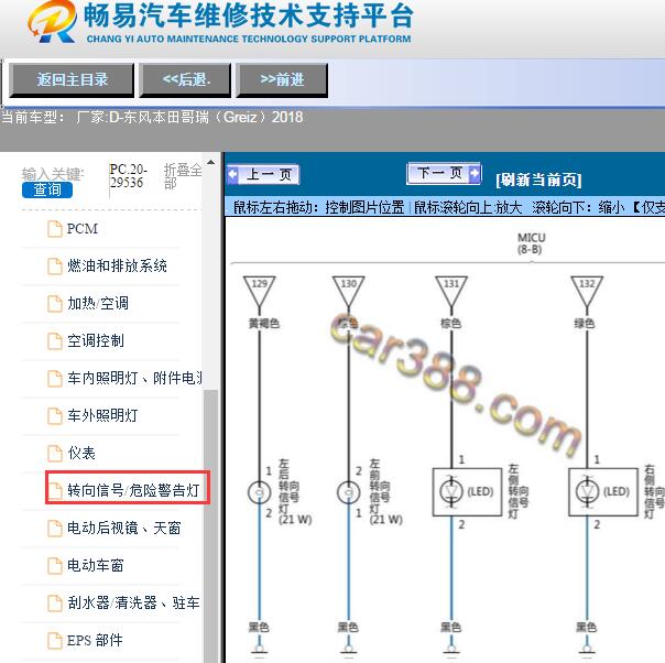 2018年东风本田-哥瑞（Greiz）转向信号/危险警告灯、喇叭、大灯调平系统电路图