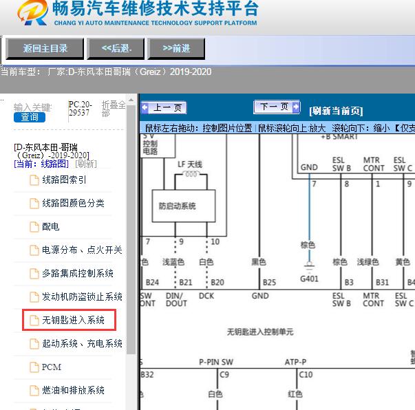 2019-2020年东风本田-哥瑞（Greiz）无钥匙进入电路图