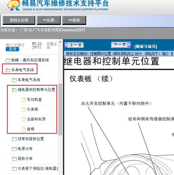 2011年广汽本田-歌诗图(Crosstour)控制模块位置图