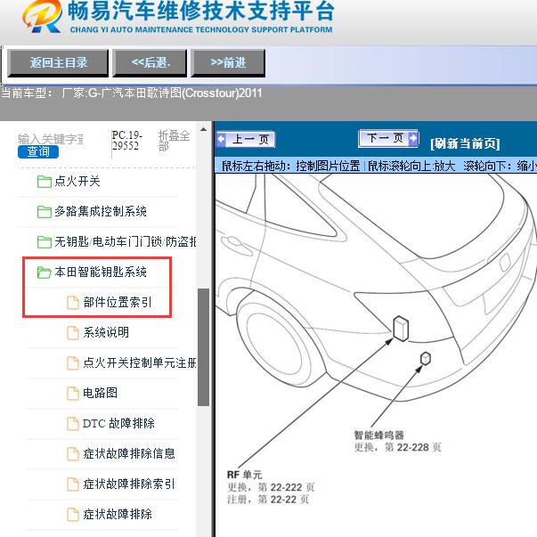 2011年广汽本田-歌诗图(Crosstour)智能钥匙RF单元位置