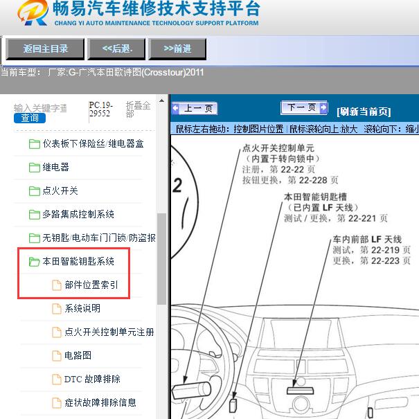 2011年广汽本田-歌诗图(Crosstour)智能钥匙天线位置