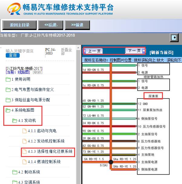 2017-2018年江铃特顺JX493ZLQ5发动机尿素泵电路图