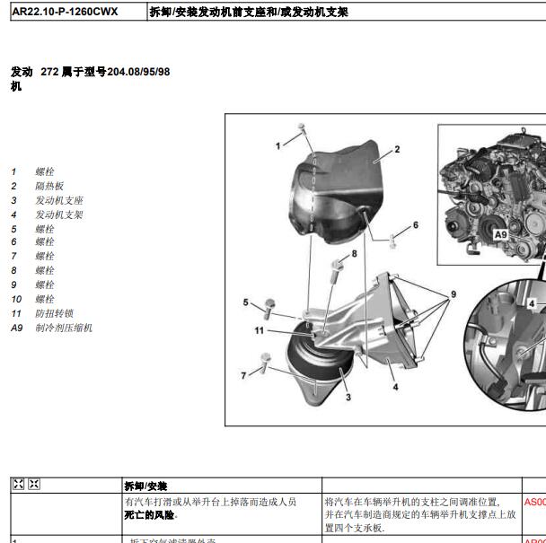 2013年奔驰GLK300发动机支架拆装