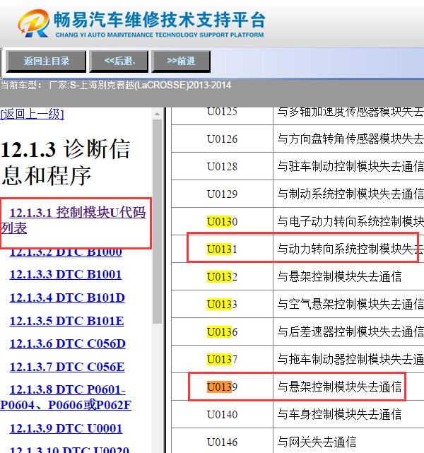 2014年别克君越  U0131和U0139故障码