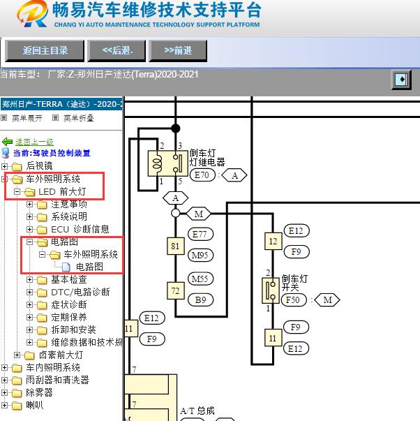 2020-2021年郑州日产-途达(Terra)倒车灯电路图