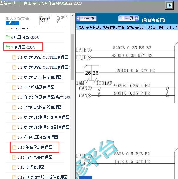 2022-2023年东风汽车-奕炫MAX组合仪表电路图