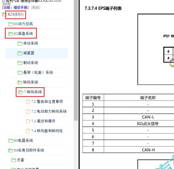 2018年吉利全球鹰EX3转向针脚
