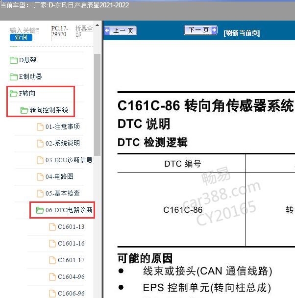 2021-2022年东风日产-启辰星故障码C161C86维修手册