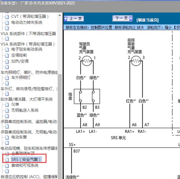 2021-2022年东风本田-XRV 安全气囊电路图