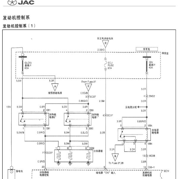 江淮瑞风 HFC4GA1发动机针脚和电路图