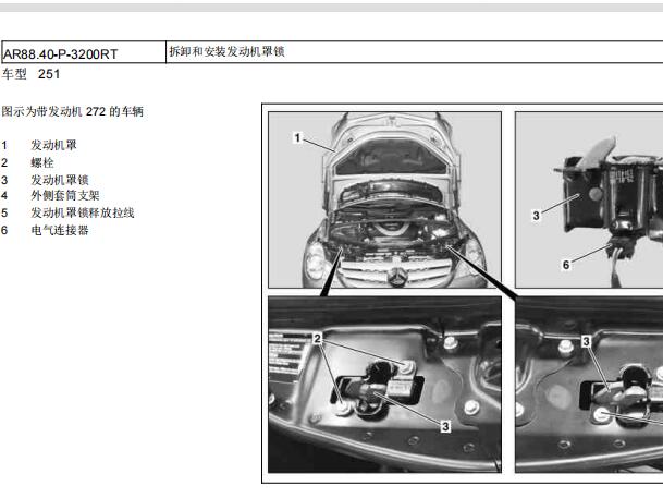 2017年奔驰R320发动机盖维修资料