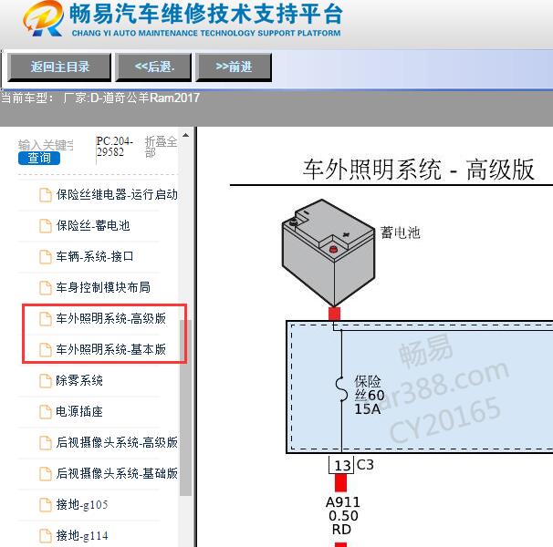 2017年道奇-公羊Ram车外灯电路图