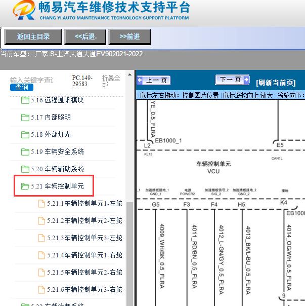 2021-2022年上汽大通-大通EV90车辆控制单元电路图