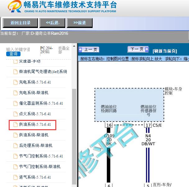 2016年道奇-公羊Ram油位传感器电路图