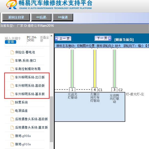 2016年道奇-公羊Ram车身及灯光电路图