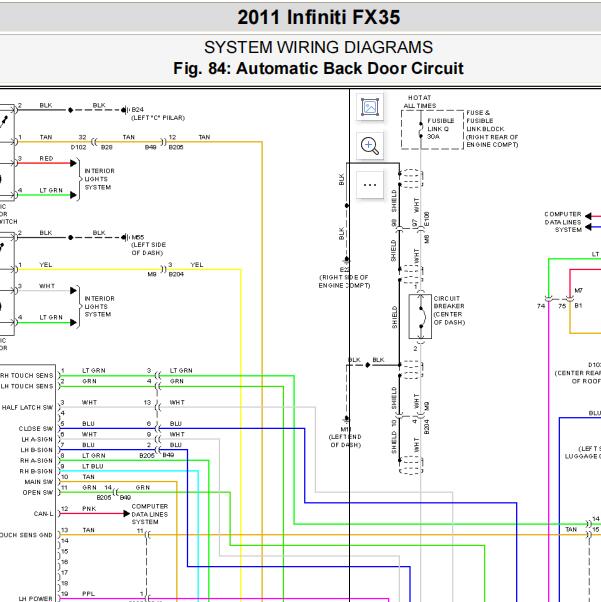 2011年英菲尼迪FX35  尾门电路图