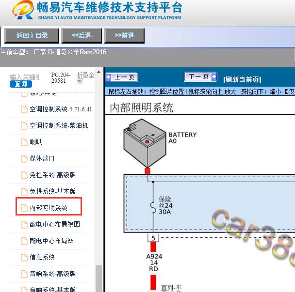 2016年道奇-公羊Ram室内灯电路图