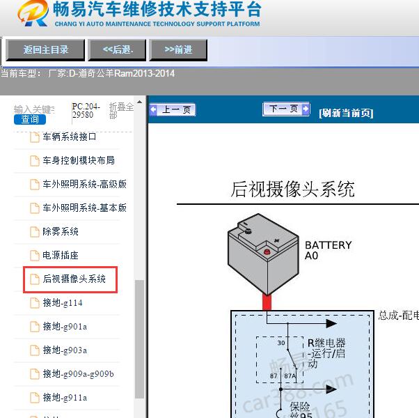 2013-2014年道奇-公羊后视摄像头电路图