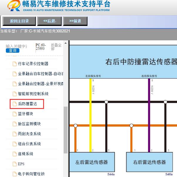2021年长城坦克300后防撞雷达电路图