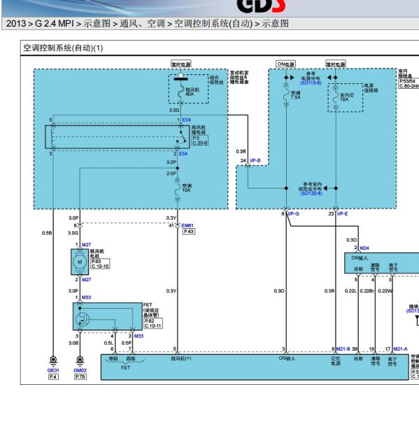 2013年现代索纳塔空调电路图及针脚