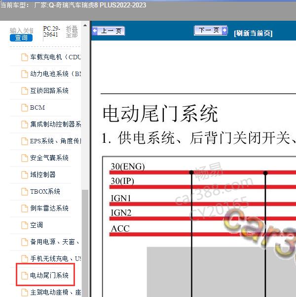 2022-2023年奇瑞汽车-瑞虎8 PLUS电动尾门电路图