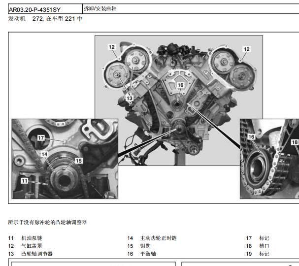 2014年奔驰S400混动版发动机曲轴拆装资料