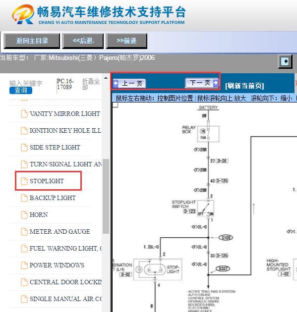 2006年三菱帕杰罗刹车灯电路图