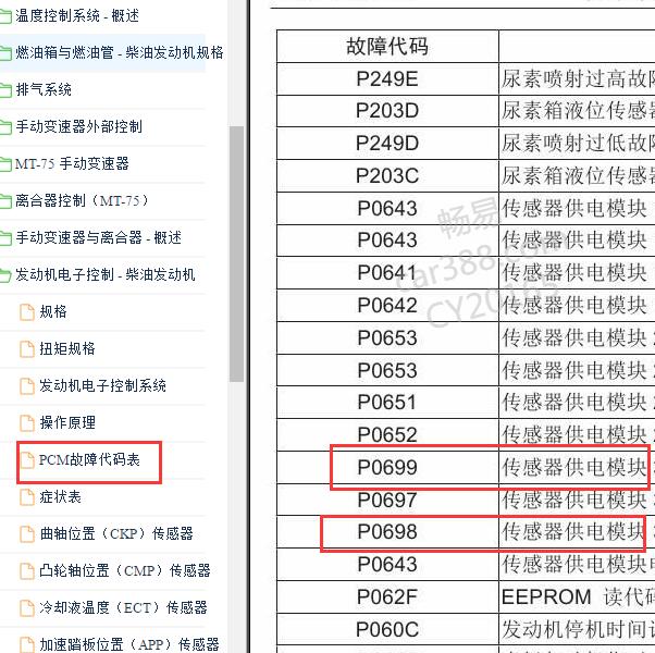 2017-2018年江铃特顺P0699与P0698故障码