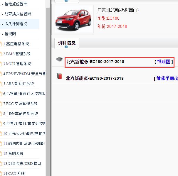 2017-2018年北汽EC180全车电路图
