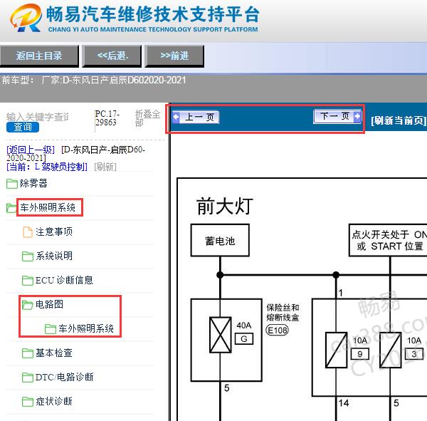 2020-2021年东风日产-启辰D60大灯电路图