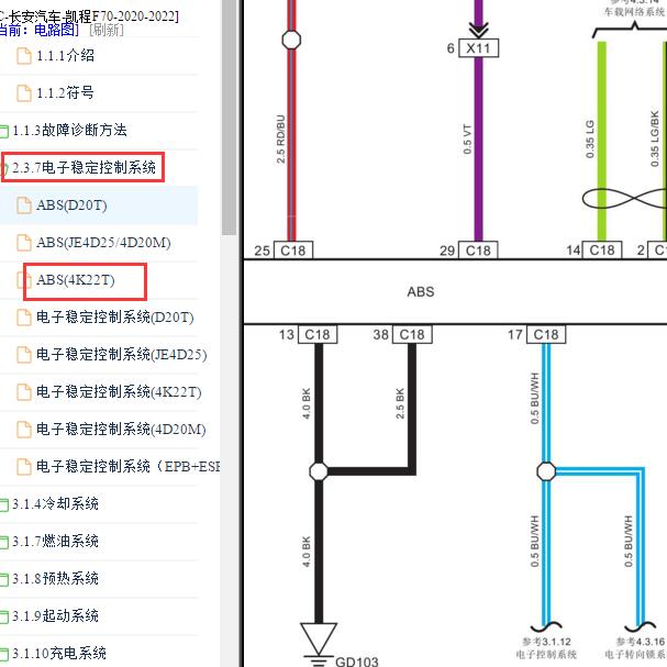 2020-2022年长安凯程F70 ABS电路图