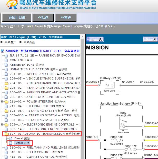 2015年路虎揽胜极光变速箱电路图