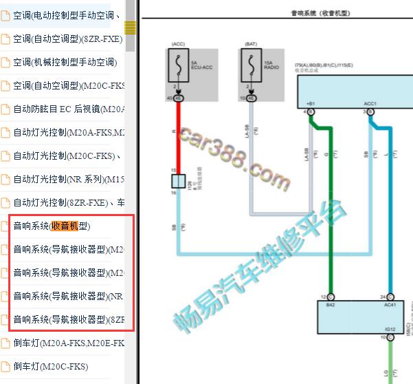 2023年丰田卡罗拉音响系统电电路图