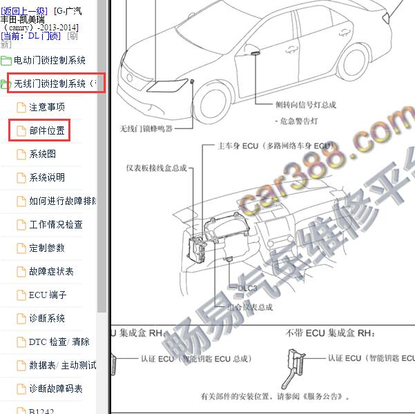 2013年丰田凯美瑞智能钥匙位置