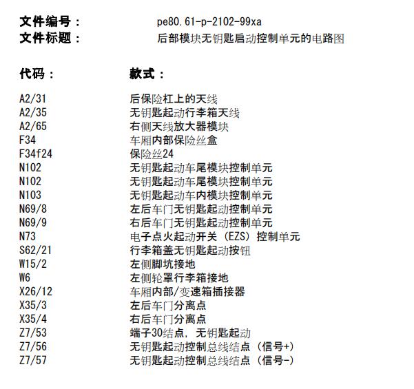 2007年奔驰CLS350后部无钥匙启动模块线路图