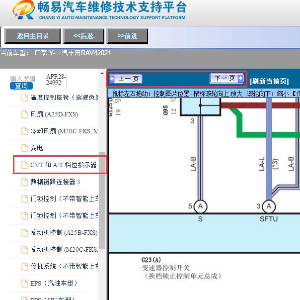 2021年丰田RAV4荣放变速箱档位开关电路图