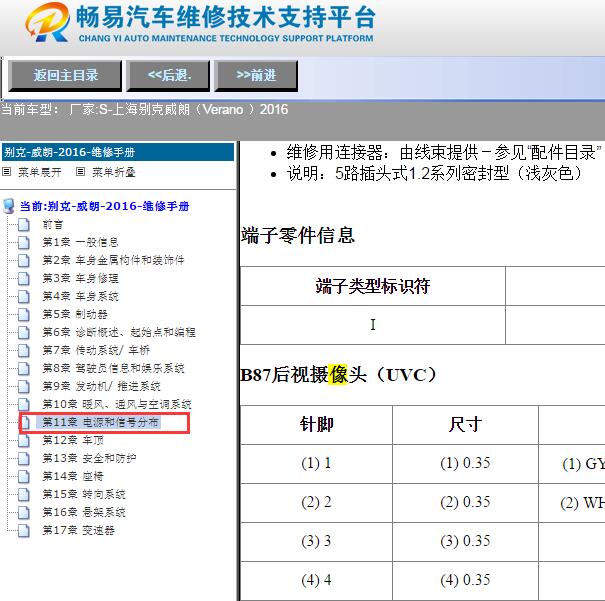 2016年别克英朗倒车影像针脚