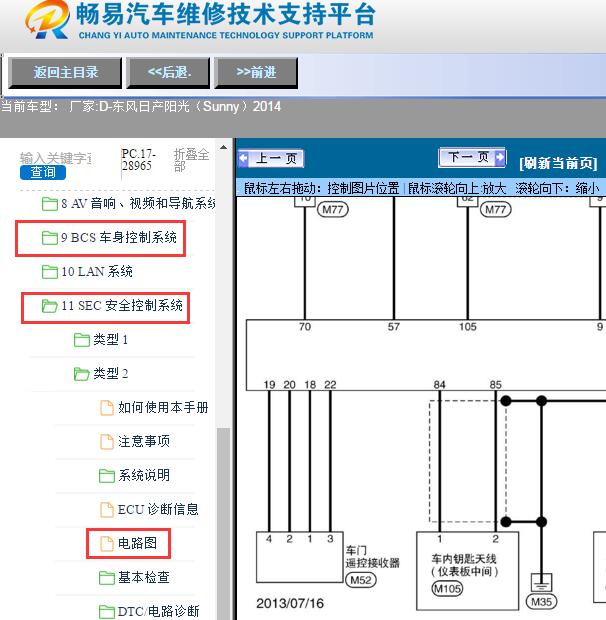 2014年日产阳光车身及防盗电路图
